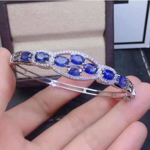 Simple Stylish Personality 100% Natural and Real Sapphire Bangle 925 sterling silver