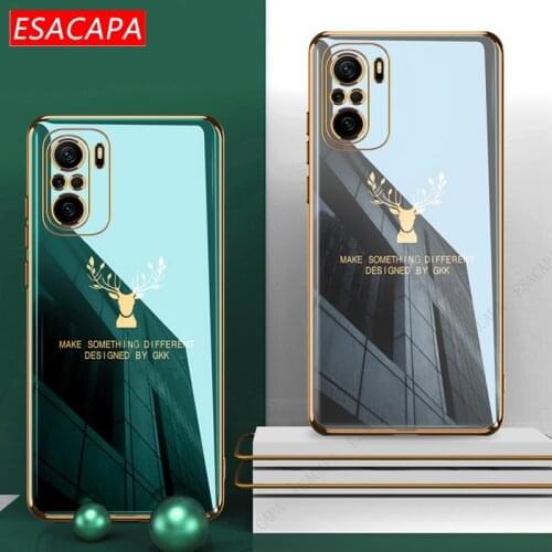 Plating Shockproof Phone Case For Xiaomi Redmi K40 Poco F3 M3 X3 NFC Elk Pattern Soft silicone Cover For Xiaomi 11 10T 10X 9 Pro