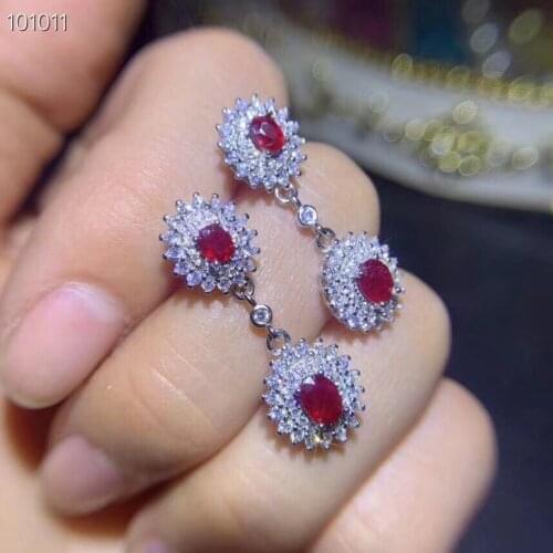 Natural ruby stud earring Free shipping Original real ruby 925 sterling silver Per jewelry