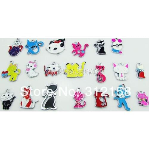 S24! Wholesale 100Pcs/Lots DIY Alloy Enamel mixed cat Charms Metal Charms