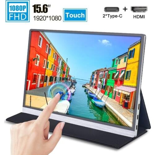 15.6 inch 1080p type c Touch monitor miniHD 1920x1080 touchscreen display with Leather case for laptop phone computer MacBook NS
