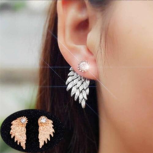 Gothic Angel Wings Stud Earrings for Women Vintage Alloy Feather Earrings Fashion Crystal Statement Ear Jewelry Party Earrings