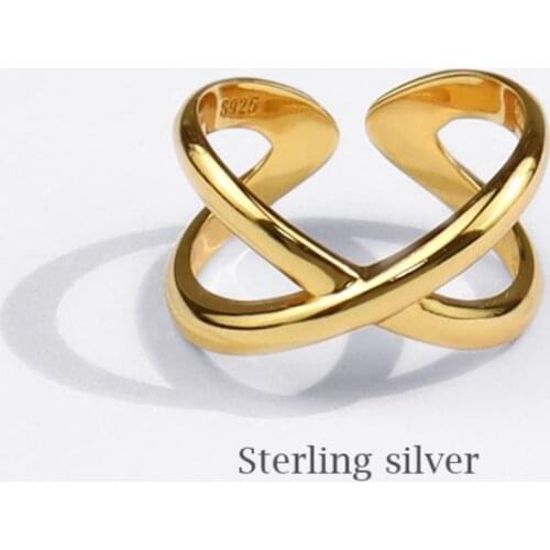 Season Gate 925 Sterling Silver Simple Geometric Trendy ins Crossed Shape Adjustable Size Open Ring SR144
