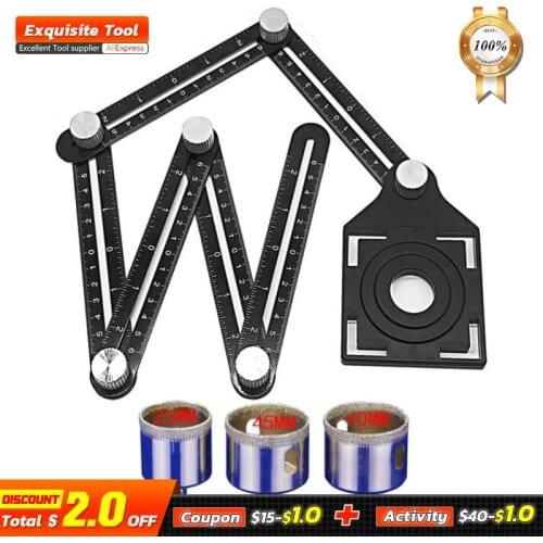 Six-Fold Ruler Aluminum Alloy Tile Opening Locator Mud Tile Shop Paste Floor Tile Glass Vientiane Universal Hole Punch Tools