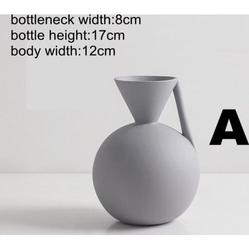 Nordic Indoor Drawing Room Desktop Floral Organ Vase Ceramic Ikebana Flower Bottle Geometric Art Pot Villa Show Decoration A