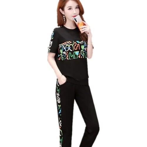Trending Products Women summer clothing Lady clothes set Leisure 2 piece set Sporting suit female printing T-shirt + pants 1642