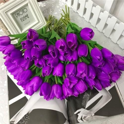 High Quality 1pcs Purple Red Tulip Artificial Flowers Decorative Wedding Real Touch PU Bride Bouquet Home Decoration Fake Flower