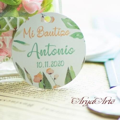 AryaArte - Customized Baptism tags Mi Bautizo spanish Italian French and English celibration