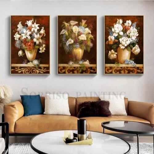 Europe Classical Retro Flowers Canvas Oil Painting Wall Art Posters Prints Hallway Pictures For Living Room Home Dining Decor