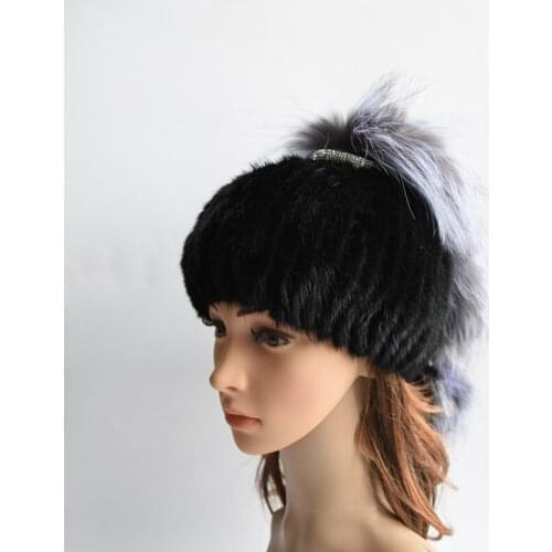 Women winter mink fur hat real knitted mink silver fox fur caps female russian warm beanies hat new womens fur hat