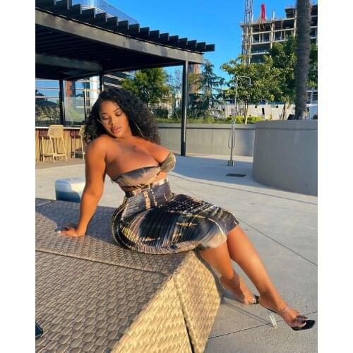 2021 Best Quality Famous Brand 2 pcs Women Set Tie Dye Strapless Short Tops Maxi Dress Summer Beach Outfits