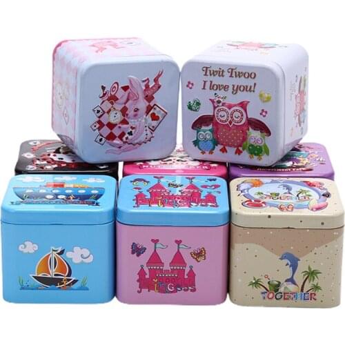 Square Mini Cute Colorful Cartoon 7.5 x 7.5 x 6.5cm Candy Pill Lipstick Tin Storage Coin Box Wedding Party Candy Gift Tin Box
