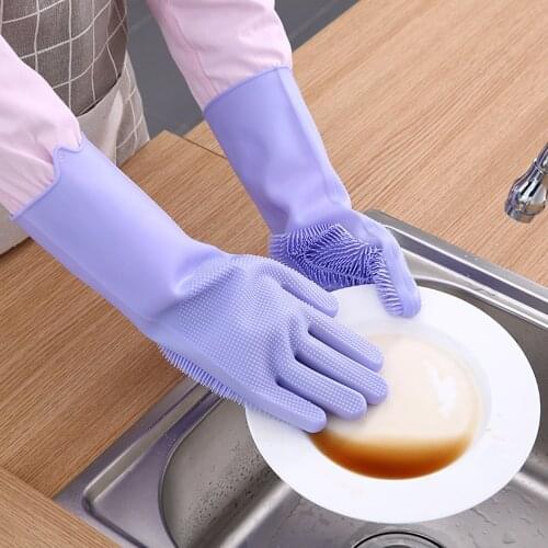 1 Pair Magic Silicone Dishwashing Scrubber Dish Washing Sponge Rubber Scrub Gloves Kitchen Cleaning