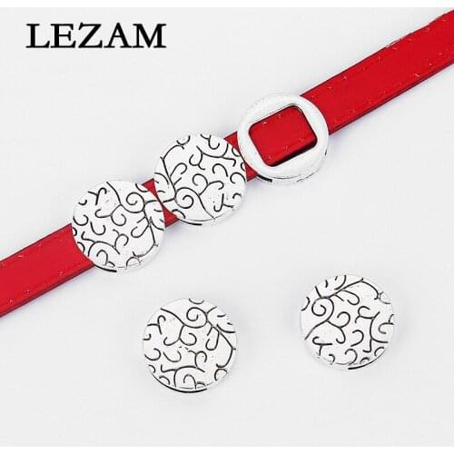 10pcs Antique Carved Pattern Charms Slider Beads Spacer For 12*2mm Flat Leather Cord Bracelet Jewelry Findings Material