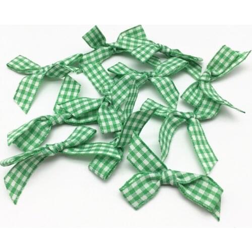 100pcs Green Checks Gingham Ribbon Tail Bows For Wedding Invites Decorations Cardmaking Embellishments DIY Ties Crafts