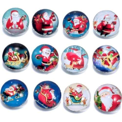 12pcs/lot Santa Claus Pattern Charms 18mm Glass Snap Button For DIY Charms Bracelet 18mm Snaps Jewelry KZ0143