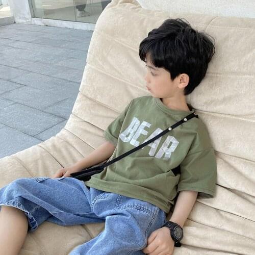 2021 New Boys Summer T-Shirts ChildrenS Clothing Fashion Soft Cotton Letter Printing Sweatshirt 2-12 Years Old