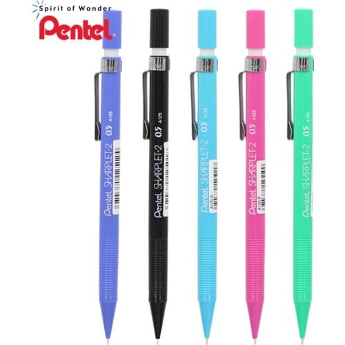 5 Pieces Pentel Sharplet-2 A125-P Mechanical Pencil menurut pensil bergerak 0.5mm Japan Black/Blue/Green/Light Blue/Pink Color