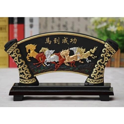 LARGE 2020 office home Desk Business Decorative art Talisman GOOD LUCK Success 8 horses FENG SHUI Mascot Sculpture art statue