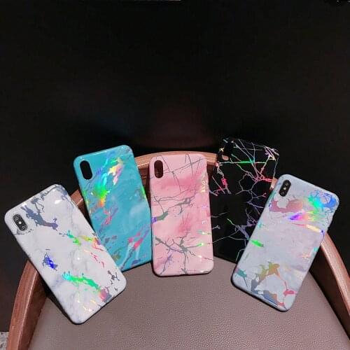 New Luxury Fashion TPU Silicone Glossy marble Laser Case Cover For Iphone 11 XS Max XR X 7 8 Plus 6 6S Plus Soft Cute Case Cover