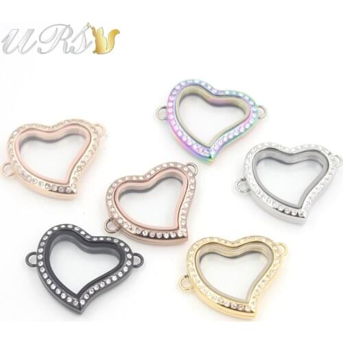 Curvy heart magnetic closure 316L stainless steel czech crystals charm locket bracelet (locket only)