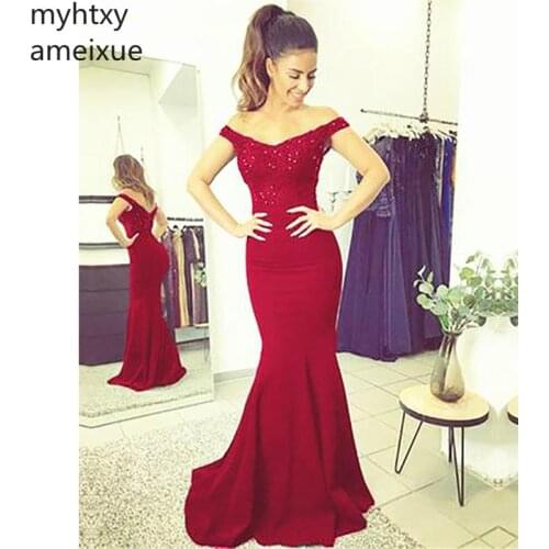 Elegant Evening Dresse Sweetheart 2020 Length Satin Trumpet Appliques Prom Party Lace Off Shoulder Custom Made Robe De Soiree