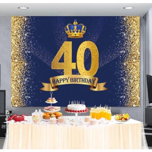 Blue Crown Happy 40th Birthday Party Backdrop For Photography Glitter Golden Polka Dots Photozone Photo Background Photo Studio