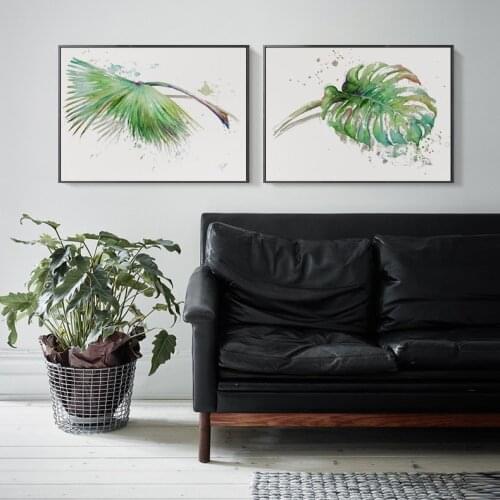 Watercolor Plant Green Leaves Canvas Painting Art Print Poster Picture Wall Modern Minimalist Bedroom Living Room Decoration
