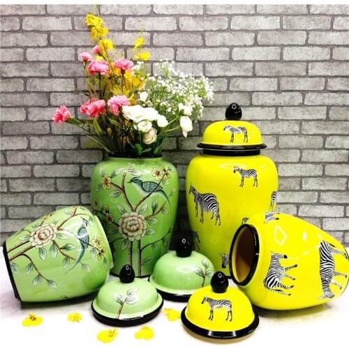 American Country Ceramic Flower, Bird And Zebra Storage Tank With Lid For Home Decoration