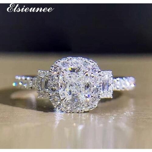ELSIEUNEE 925 Sterling Silver Square Simulated Moissanite Zircon Wedding Engagement Ring Three Stones Rings For Women Wholesale