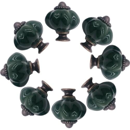 SETS OF 8 CERAMIC Knobs Drawer Pulls Cupboard Handles Door Vintage Shabby Chic Green Pumpkin KNobs for Kids Room Furniture Decor