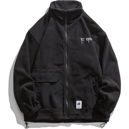 Chaopai Harajuku Style Stand Collar Jacket Men Loose Cardigan Zipper Fashion Casual Clothes