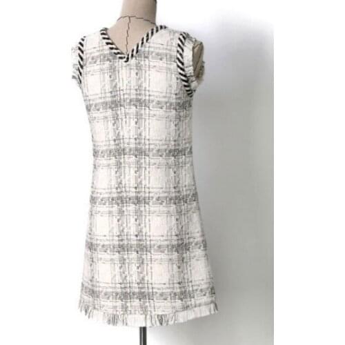 Summer Sleeveless Black White Plaid Harajuku Dress Women V-Neck Single Breasted Fashion Vest Dress Female Holiday Dresses Clothe