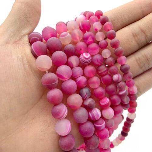 MKTREG Rose Matte banded beads Natural Stripe carnelian Stone 6/8/10MM Round Loose beads jewelry accessories making bracelet DIY