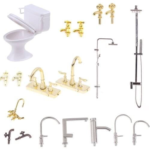 Bath Shower Modeling Toilet Bathtub Faucet Simulation Water Tap Toys for 1/12 Dollhouse Miniature Doll House Furniture Toys