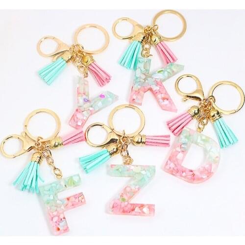 Fashion Tassel Keychains For Keys Women Jewelry A-Z Letters Initial Resin Handbag Pendant Cute Keychain Key Rings Accessories