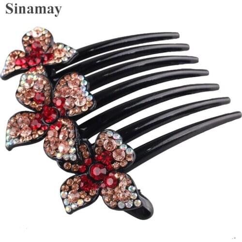 Fashion Rhinestone Hair Comb Women Hair Accessories Wild Korean Acrylic Flower Hairpin Ladies Female Headdress Disk Hairclips