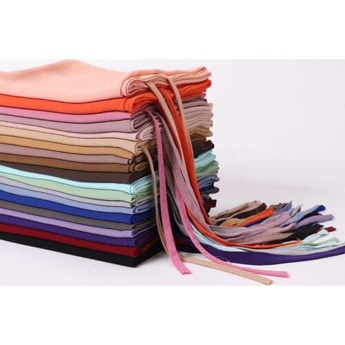 Fashion Women Plain Bubble Chiffon With Rope Convenient Hijab Wrap Solid Color Muslim Hijabs Scarf Headscarf 20 COLOR