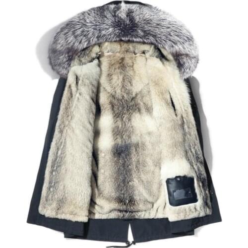 Wolf hair liner Removable Winter Men Leather Jacket Coyote fur one Warmer Genuine Leather grass Lining Mens Winter Jackets Coats