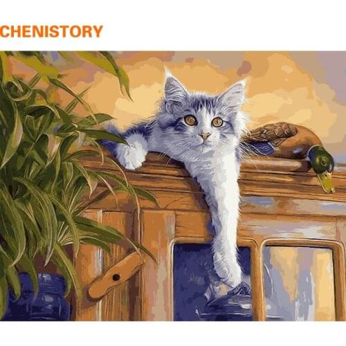 CHENISTORY Cat Diy Digital Oil Painting By Numbers Wall Art Picture Animals Hand Painted On Canvas For Home Decor 40x50 Artwork