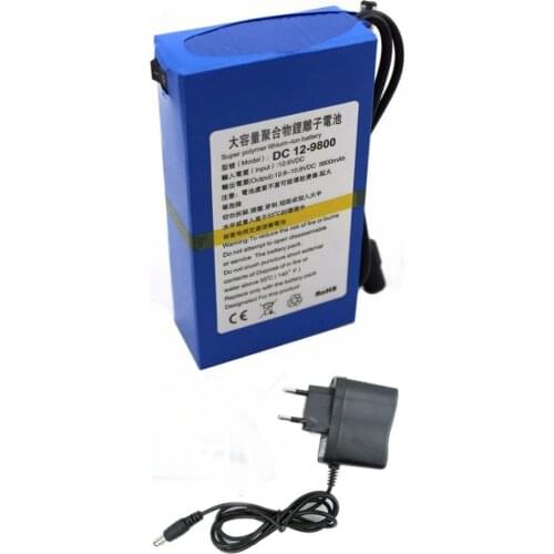 A Set High Capacity DC1298A DC12980 DC 12V 9800mAh Portable Li-ion Rechargeable Polymer Power Battery Pack with AC Wall Charger