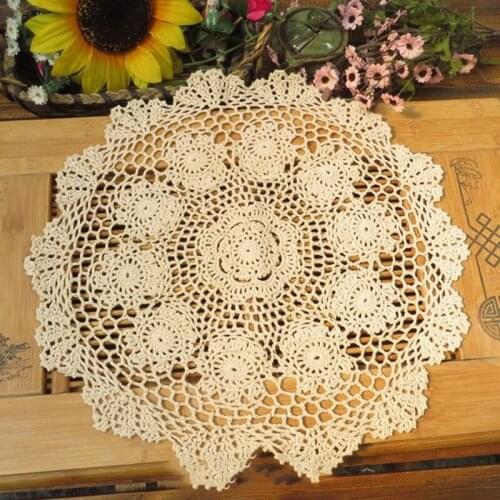 Placemat Table Mat Hollow Round Doilies Kitchen Living room 40cm Cotton