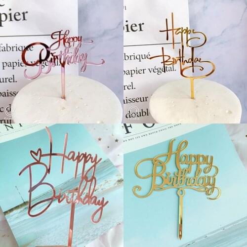 Ins New Acrylic Happy Birthday Cake Topper Rose Gold Acrylic Cupcake Topper For Kids Birthday Party Cake Decorations Baby Shower