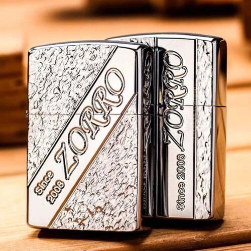 Original Zorro Brass Carved Kerosene Lighter Pure Copper Personality Retro Fashion Gasoline Machine Cigarettes Smoking Accessory