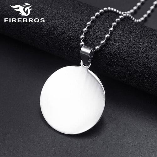 FIREBROS Free 20/24" Chain Silver Color Stainless Steel Round Dog Tag Pendant Necklace Men Women Cheap Jewelry Gift Dropshipping
