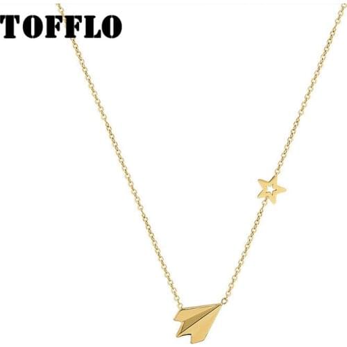 TOFFLO Stainless Steel Paper Airplane Star Pendant Necklace Female Autumn And Winter Jewelry BSP580