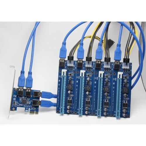 PCI-e Express 1X To 4 Port PCIE 16X Multiplier HUB Riser Adapter Card w/1.96ft USB 3.0 Cable