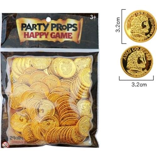Pirate Gold Coins Plastic Set of 100,Play Gold Treasure Coins for Play Favor Par