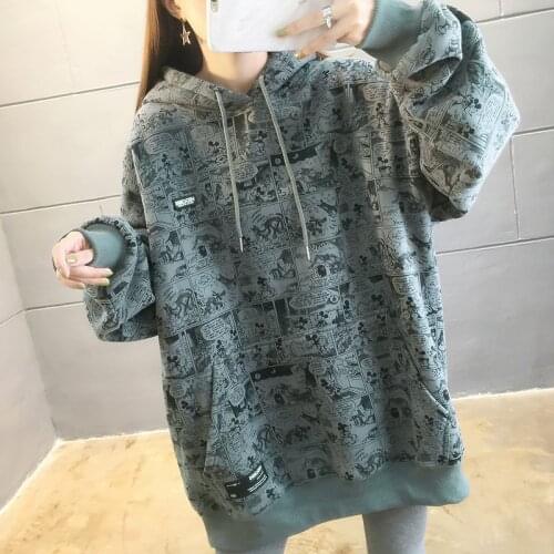 Heavy Weight Warm Hooded Sweatshirt for Women Long Plus Size Cartoon Oversize Hoodie