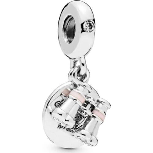 Ajax 925 Sterling Silver Pink Cute Mini Telescope Charm Pendant Fit Braided Bracelet Chain Necklace Women Jewelry